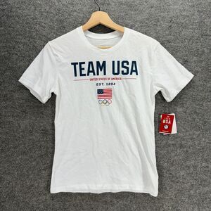New Team USA T-Shirt Boys M Medium White Crew Neck Short Sleeve Pullover Casual